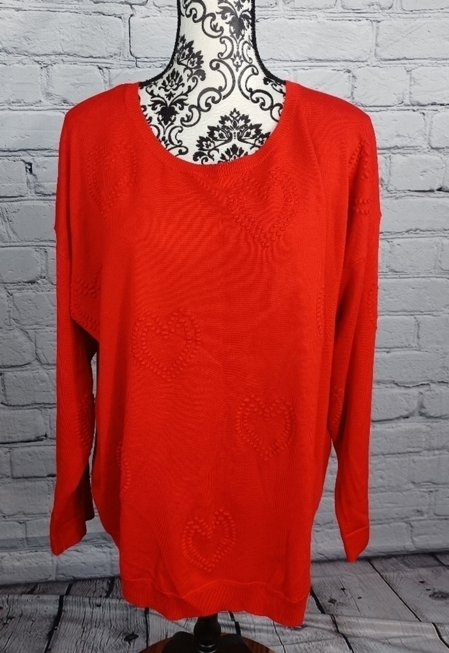 Cable & Gauge womens long sleeve stretch knit sweater sz 1x heart textured BB15
